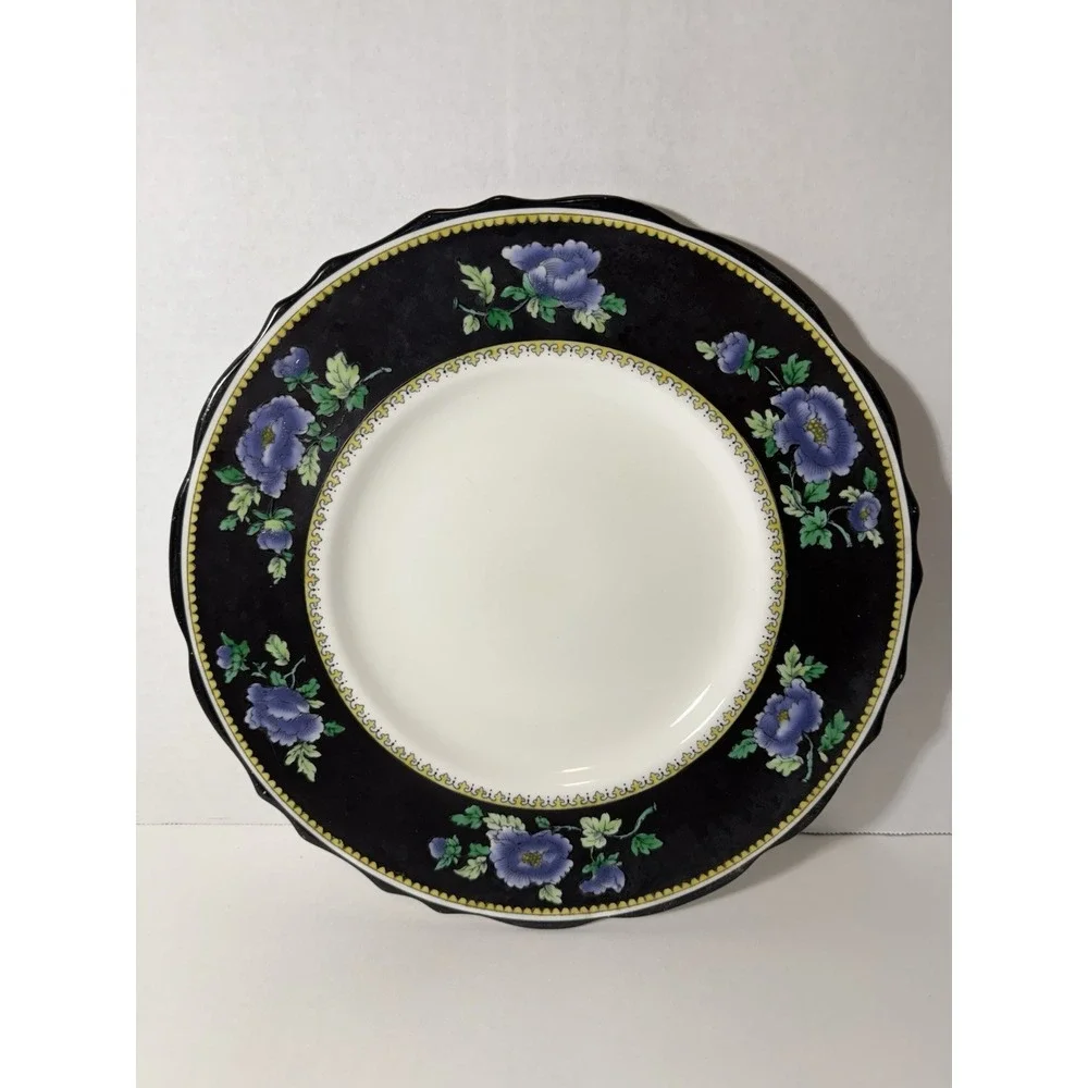 Rare Tiffany & Co Porcelain Blue Peony Floral Scallop Gold Trim Plate Dish 1990s